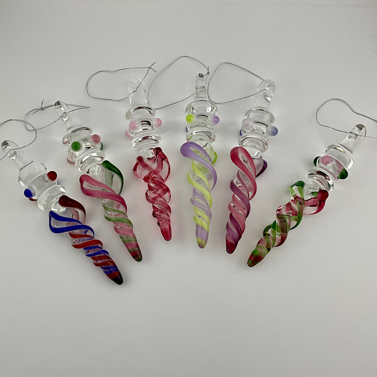 Mini Maria Colored Twist Glass Icicle Ornament with Marias 12.7mm