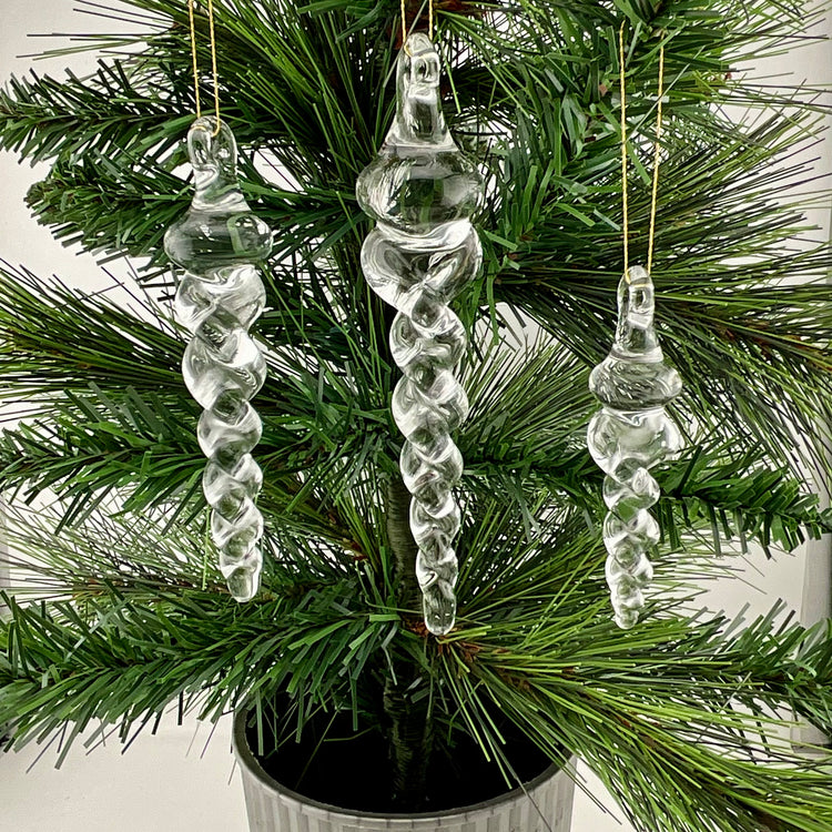 Medium Clear Glass Icicle Ornament 16mm