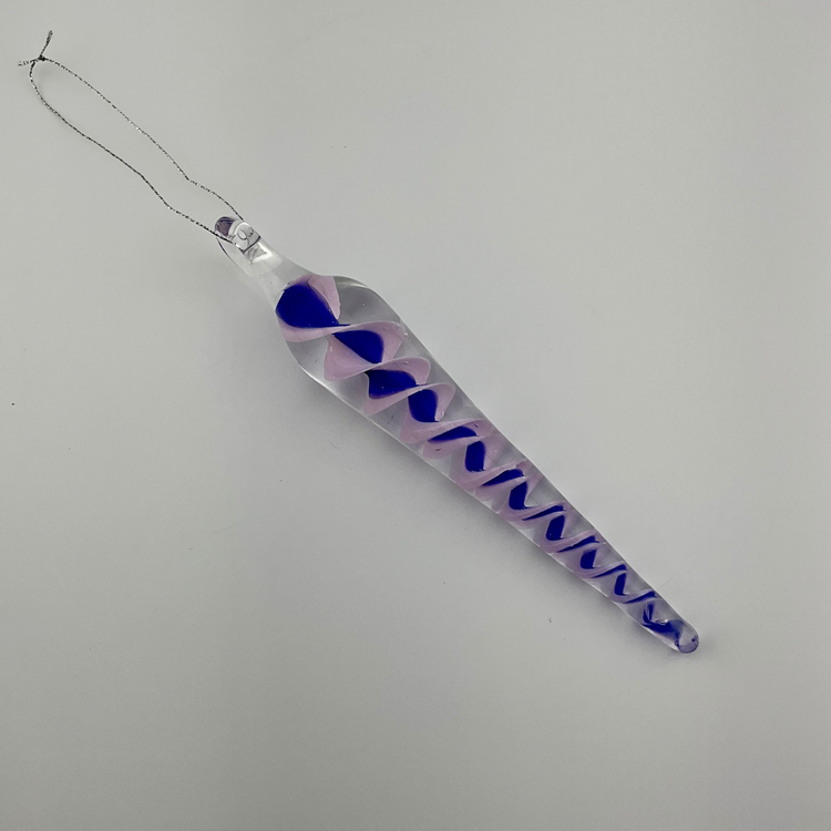 Pink and blue glass filigrana icicle holiday ornament