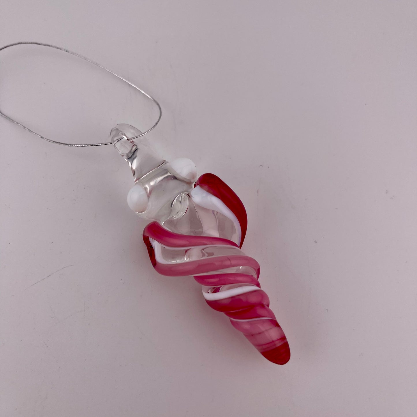 Mini Telemagenta over White Glass Icicle Ornaments