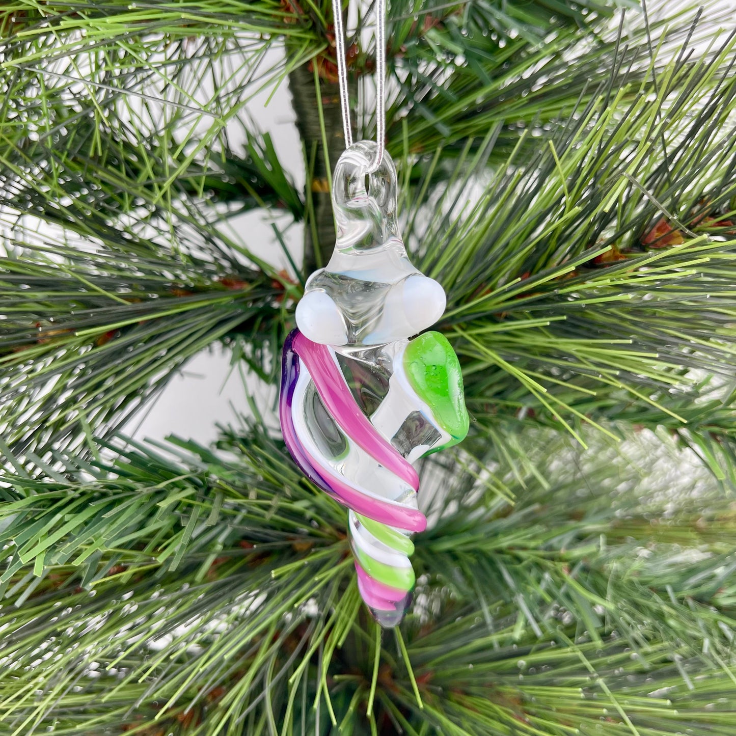 Mini Royal Jelly and Plantphibian Green over White Glass Icicle Ornaments