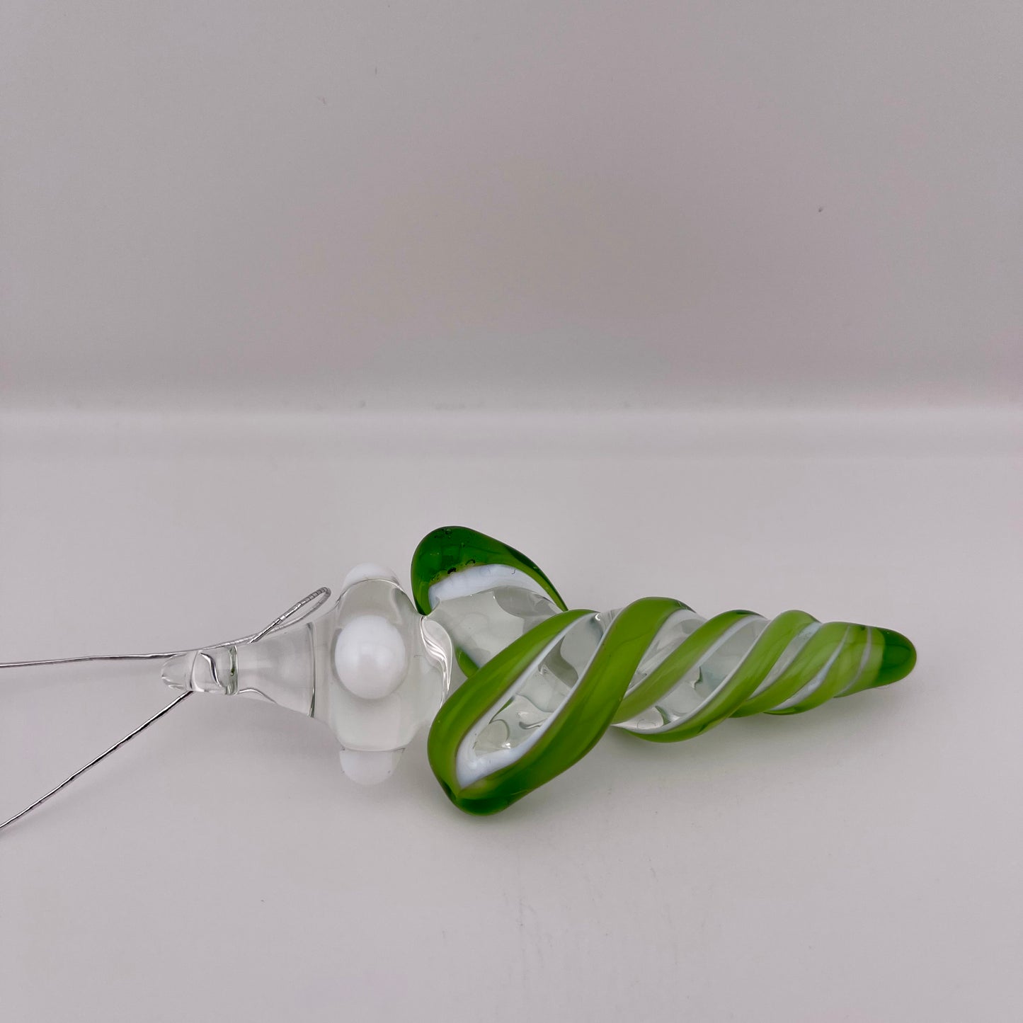 Mini Plantphibian Green over White Glass Icicle Ornaments