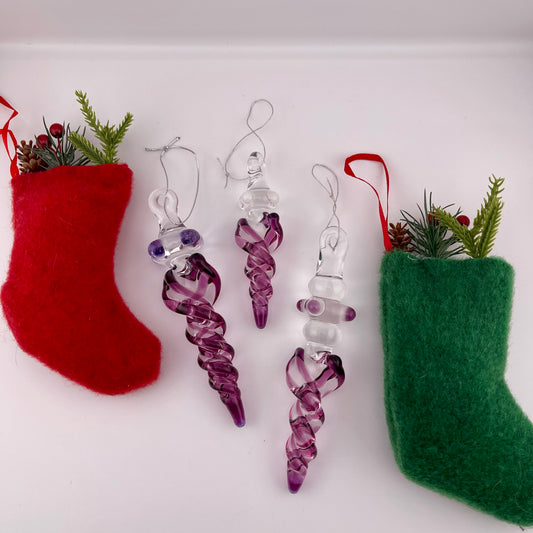 3 Pack Gold Amethyst Glass Icicle Ornament  "Holiday Special"