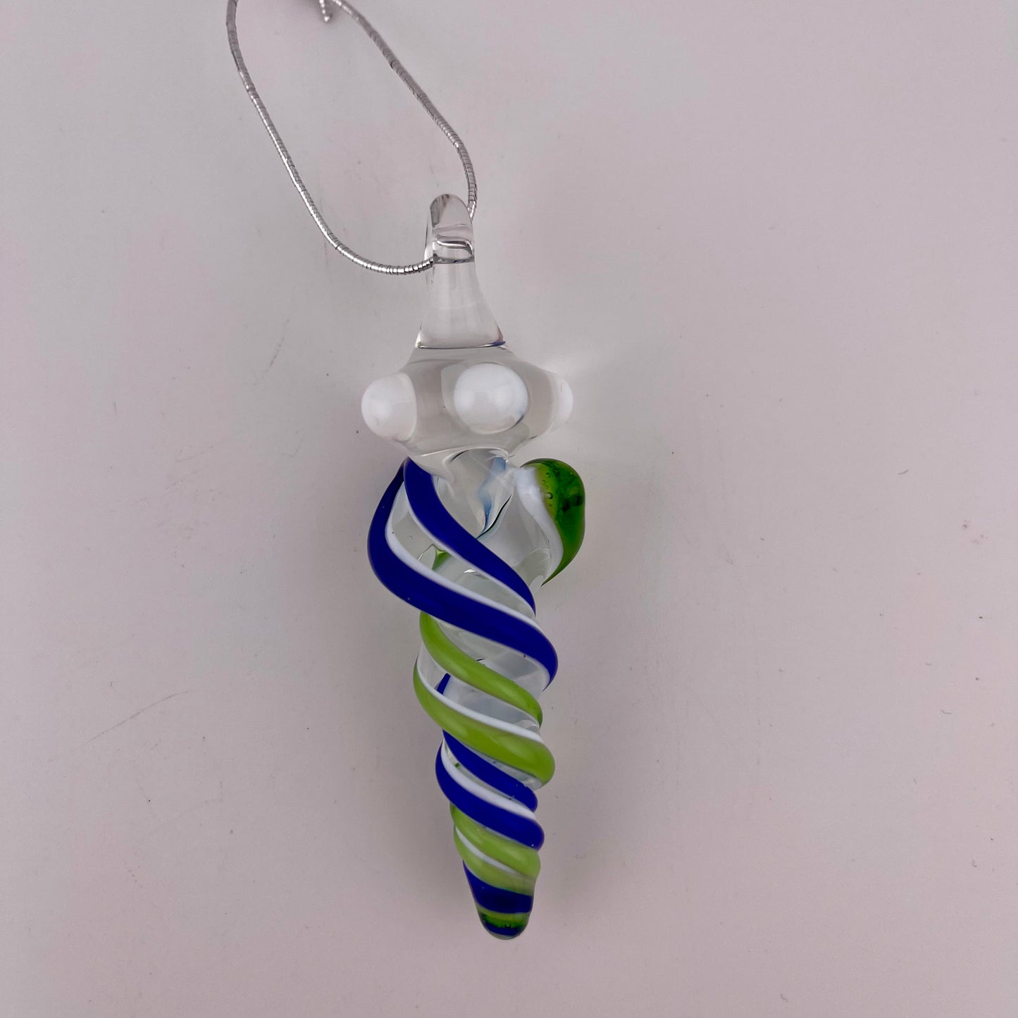 Mini Cobalt Blue and Plantphibian Green over White Glass Icicle Ornaments