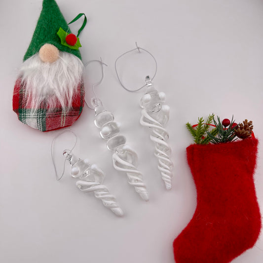 3 Pack White Glass Icicle Ornament  "Holiday Special"