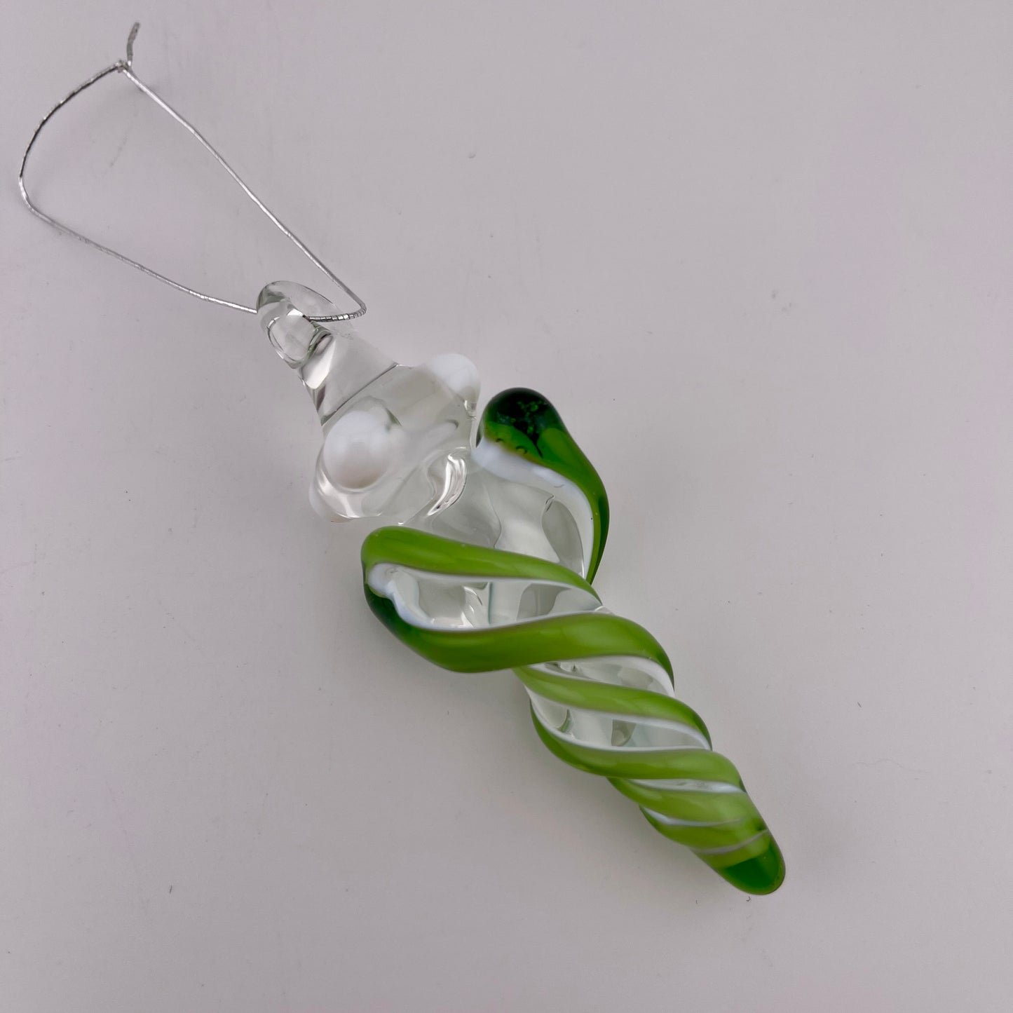 Mini Plantphibian Green over White Glass Icicle Ornaments