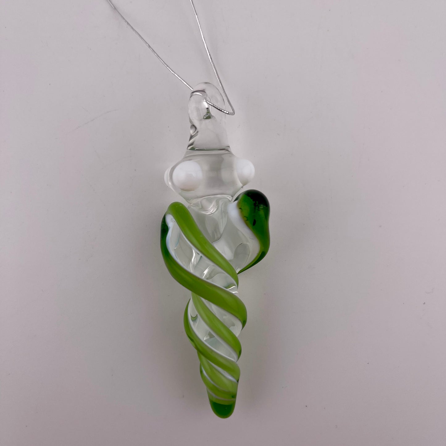 Mini Plantphibian Green over White Glass Icicle Ornaments