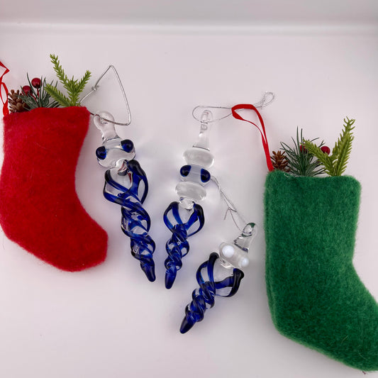 3 Pack Cobalt Blue Glass Icicle Ornament  "Holiday Special"