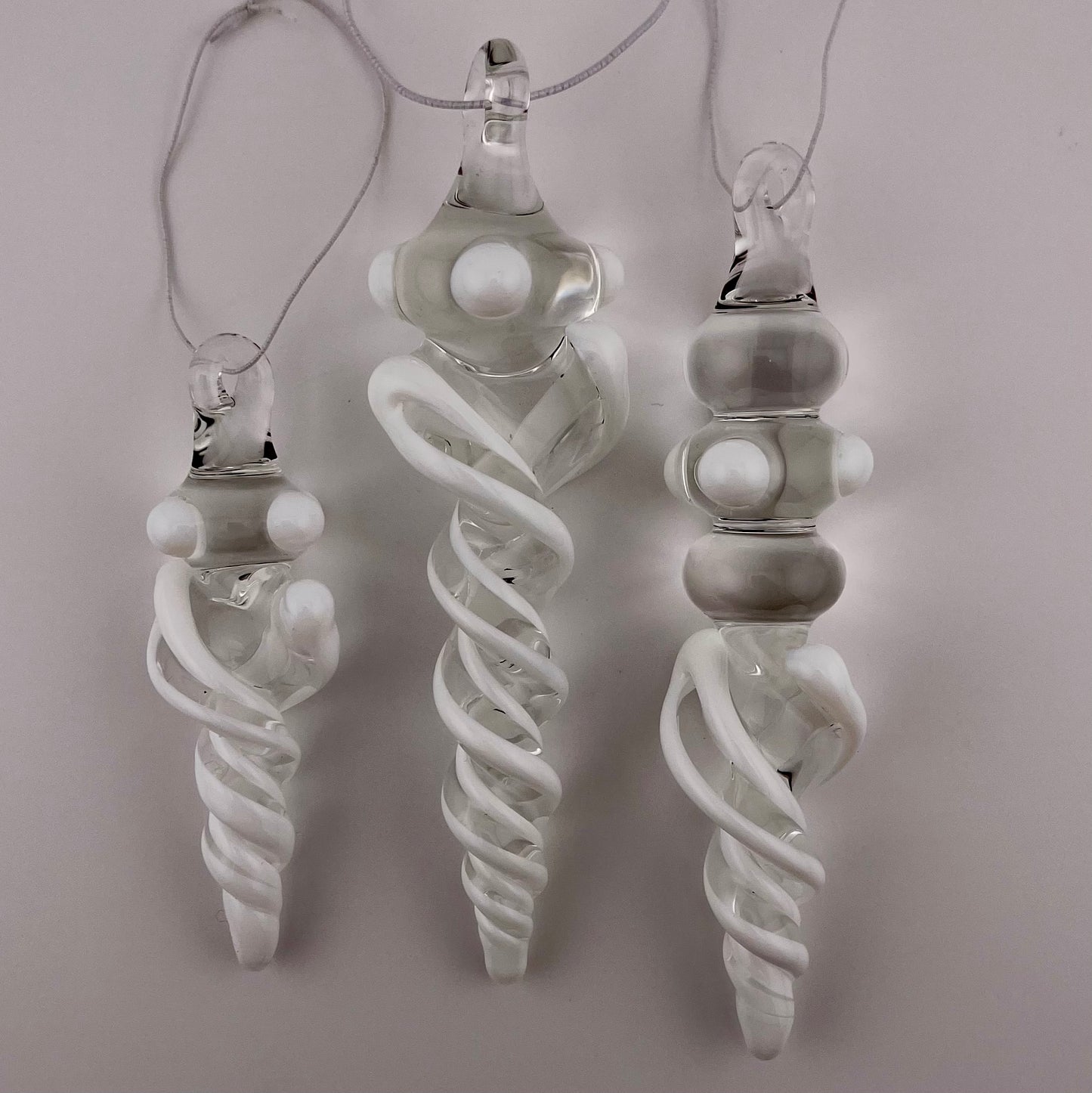 3 Pack White Glass Icicle Ornament  "Holiday Special"