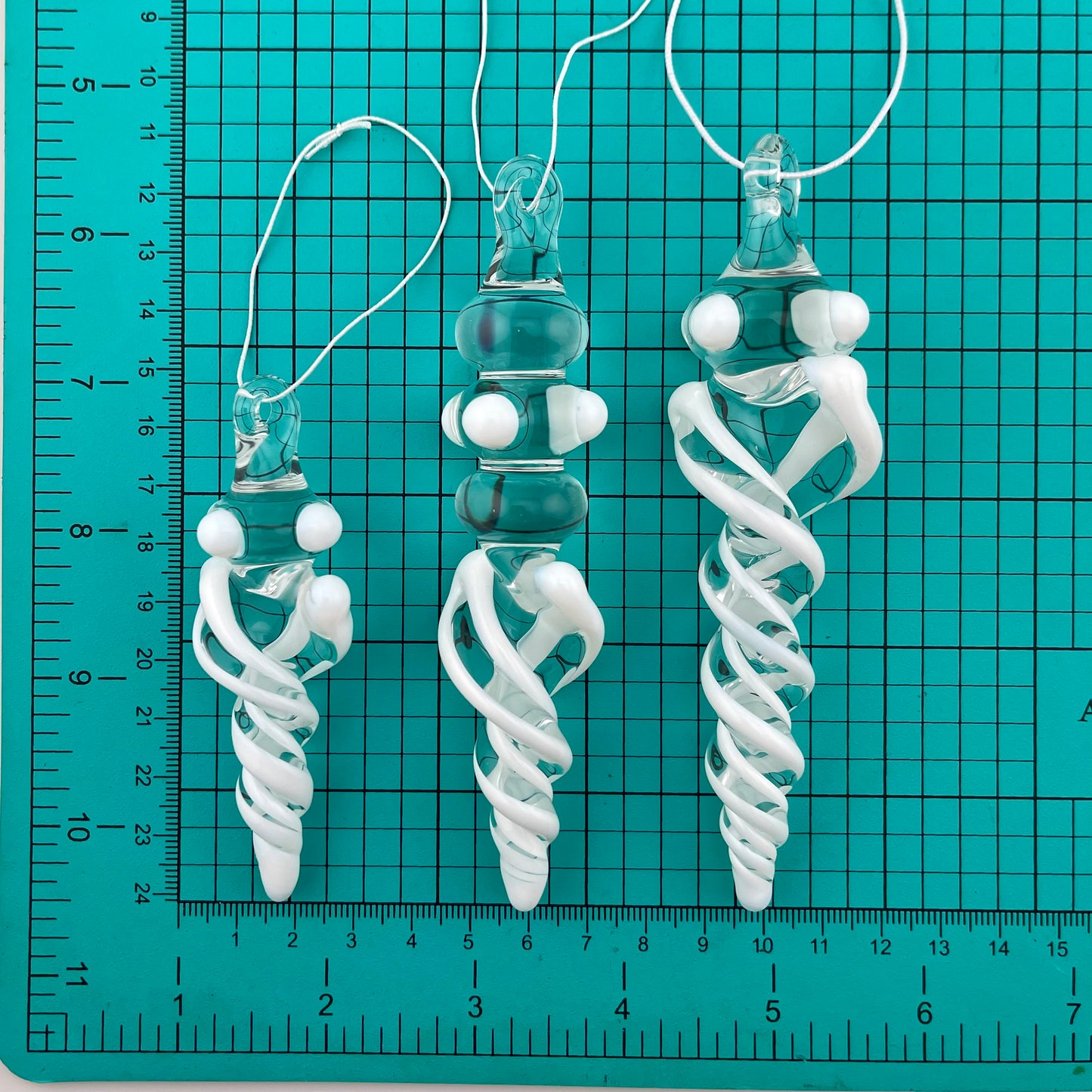 3 Pack White Glass Icicle Ornament  "Holiday Special"