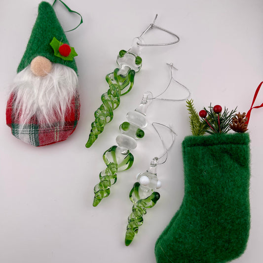 3 Pack Plantphibian Green Glass Icicle Ornament  "Holiday Special"