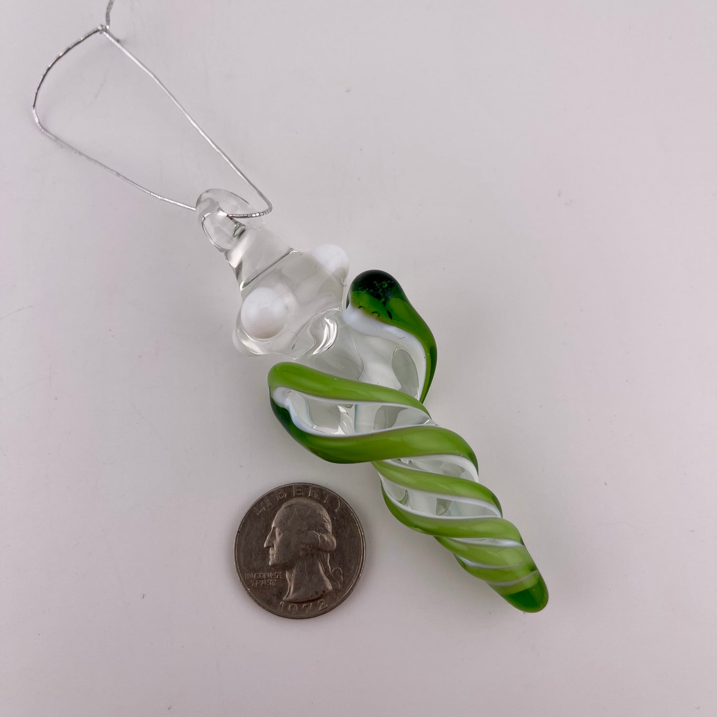 Mini Plantphibian Green over White Glass Icicle Ornaments