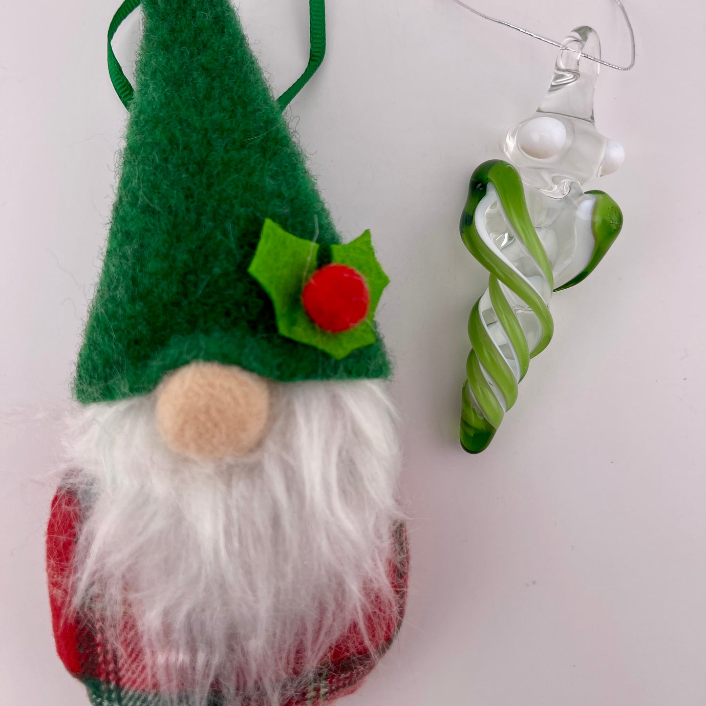 Mini Plantphibian Green over White Glass Icicle Ornaments