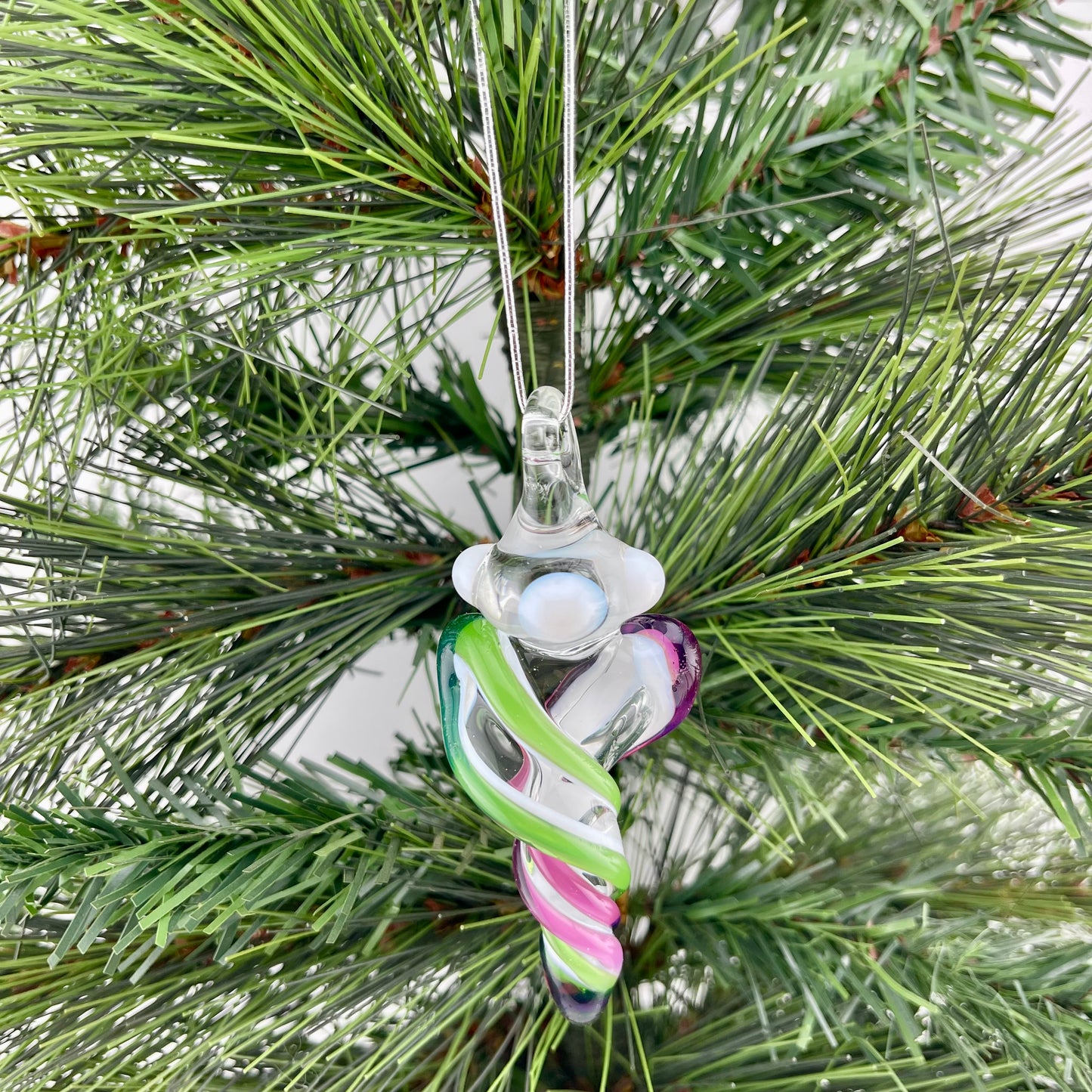 Mini Royal Jelly and Plantphibian Green over White Glass Icicle Ornaments