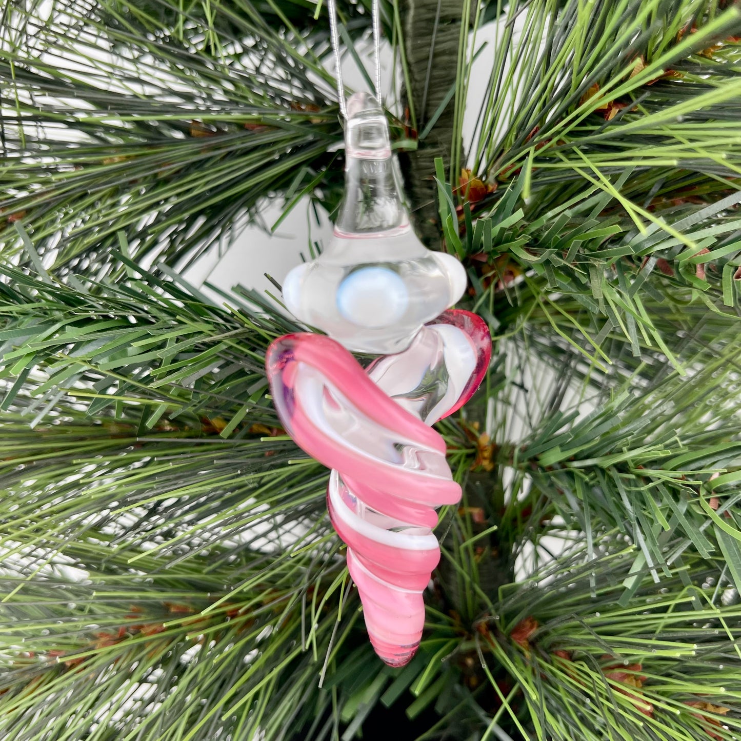 Mini Telemagenta over White Glass Icicle Ornaments