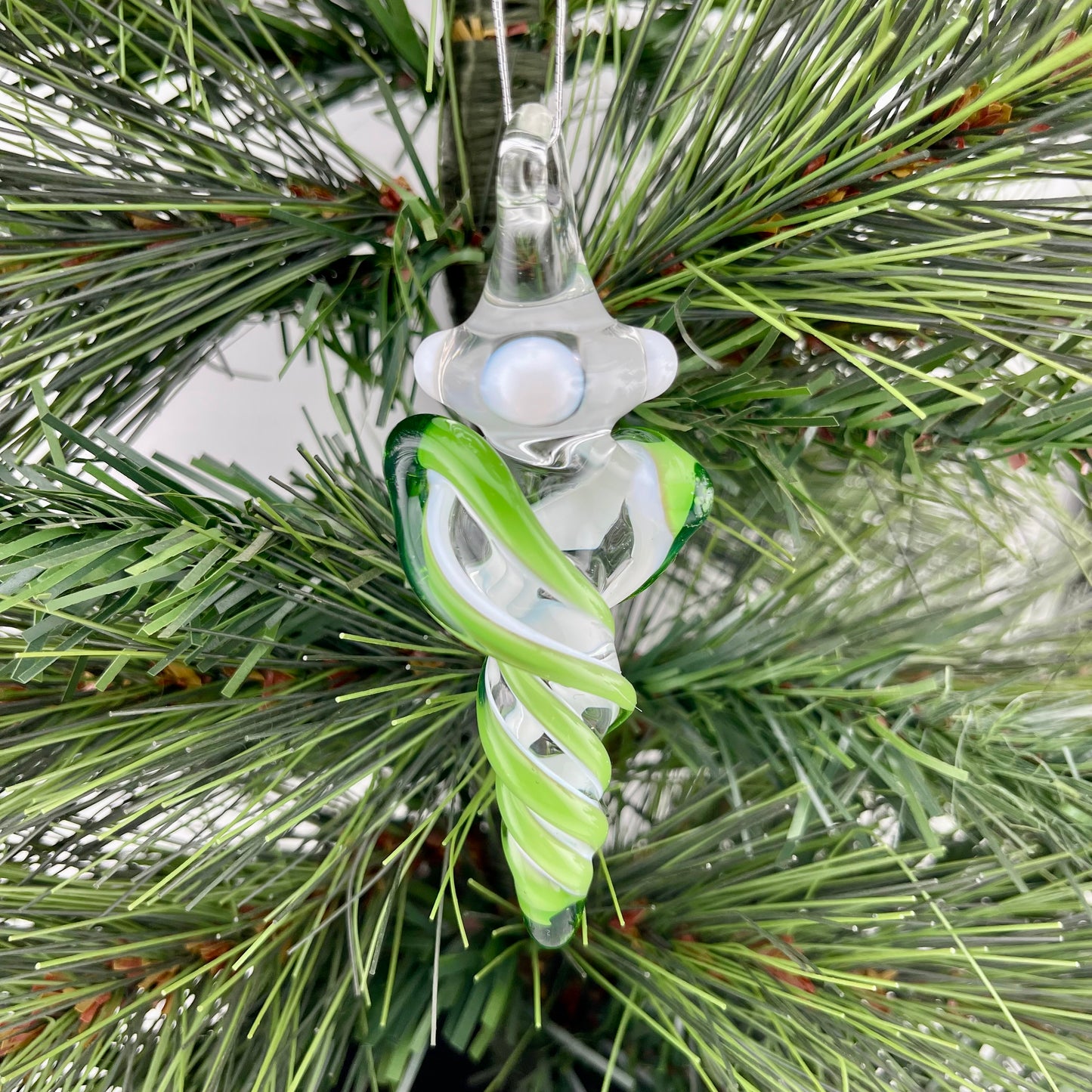 Mini Plantphibian Green over White Glass Icicle Ornaments