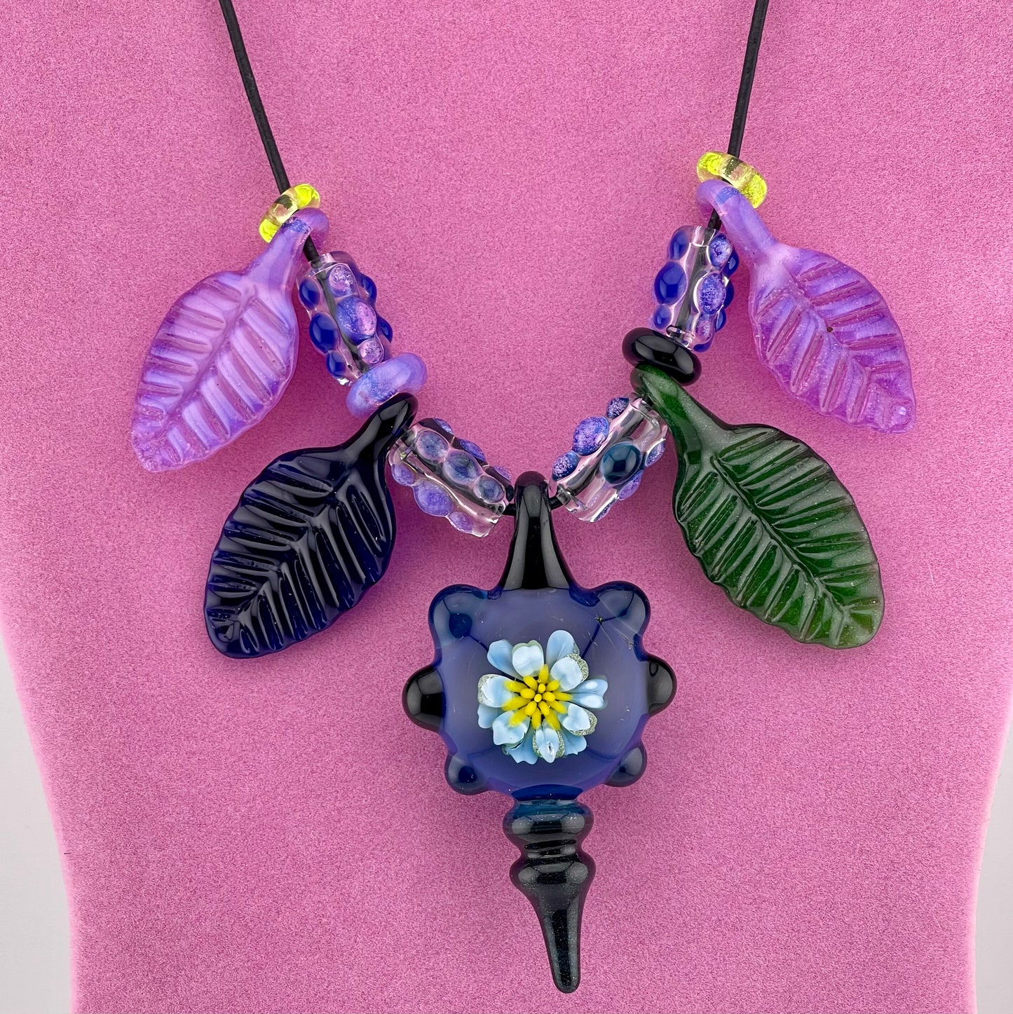 Flower Necklace Pendant with accent leaf Beads