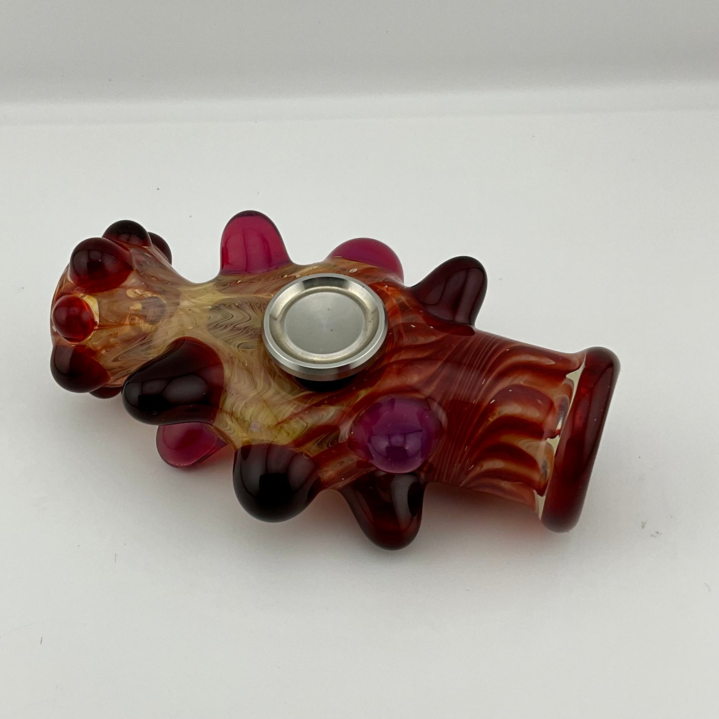 Glass Fidget Spinner Red and Gold Wrap n Rake