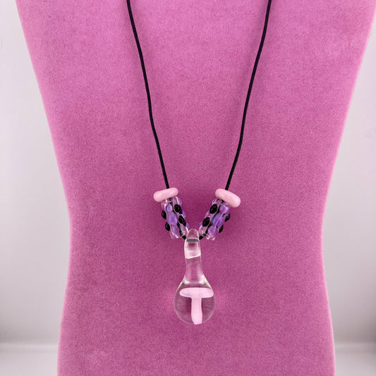 Pink Mushroom Necklace Pendant with accent Beads