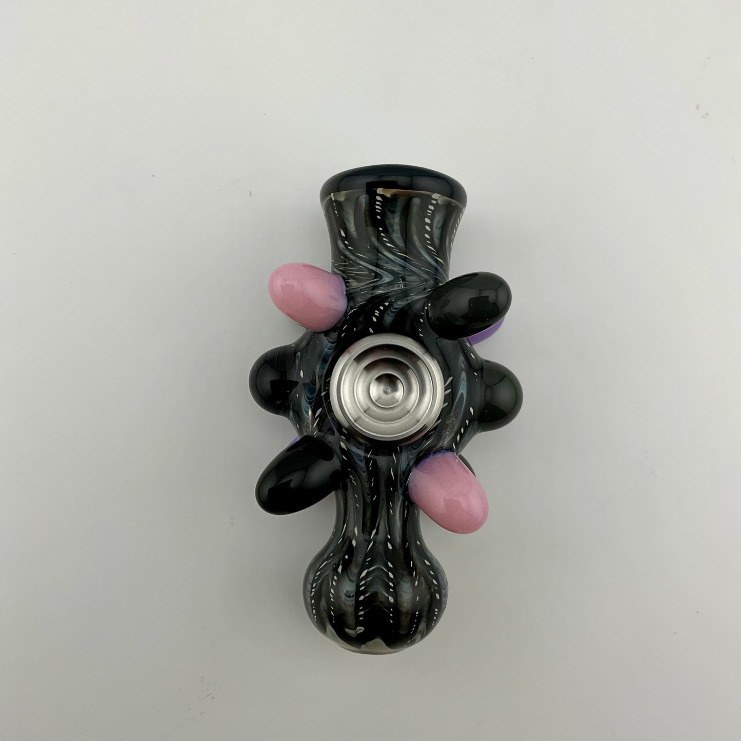 Glass Fidget Spinner Pipe Black Wrap n Rake