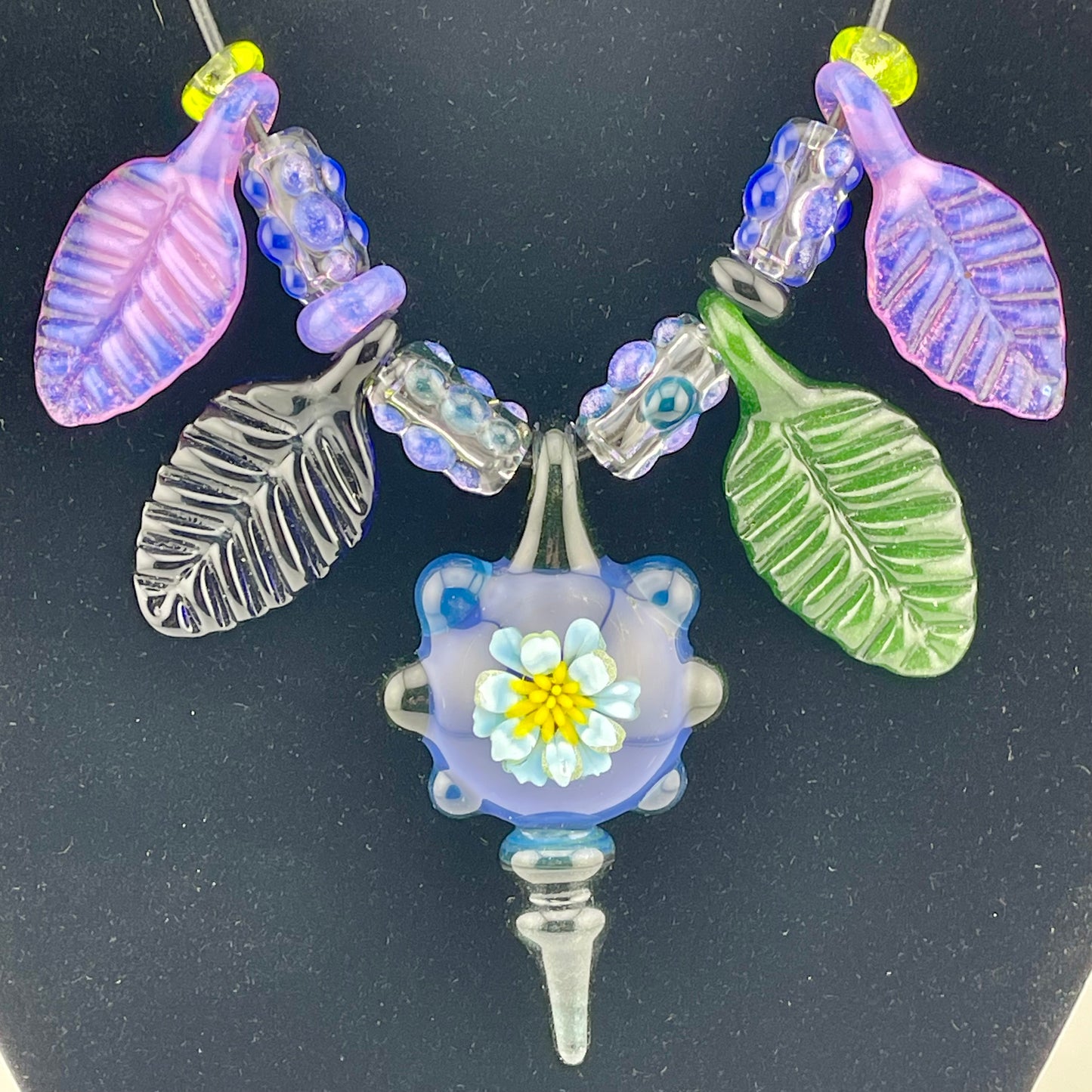 Flower Necklace Pendant with accent leaf Beads