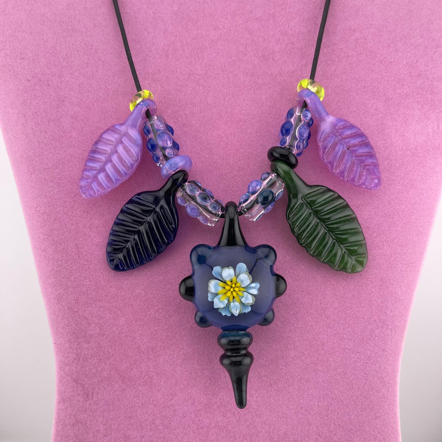 Flower Necklace Pendant with accent leaf Beads