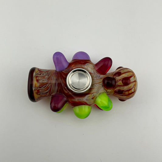 Glass Fidget Spinner Red and Silver Wrap n Rake