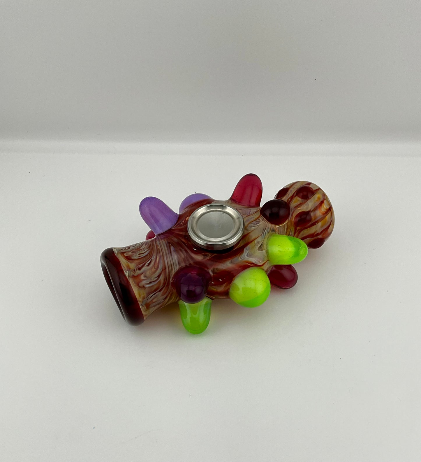 Glass Fidget Spinner Red and Silver Wrap n Rake