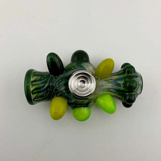 Glass Fidget Spinner Pipe Green Wrap n Rake