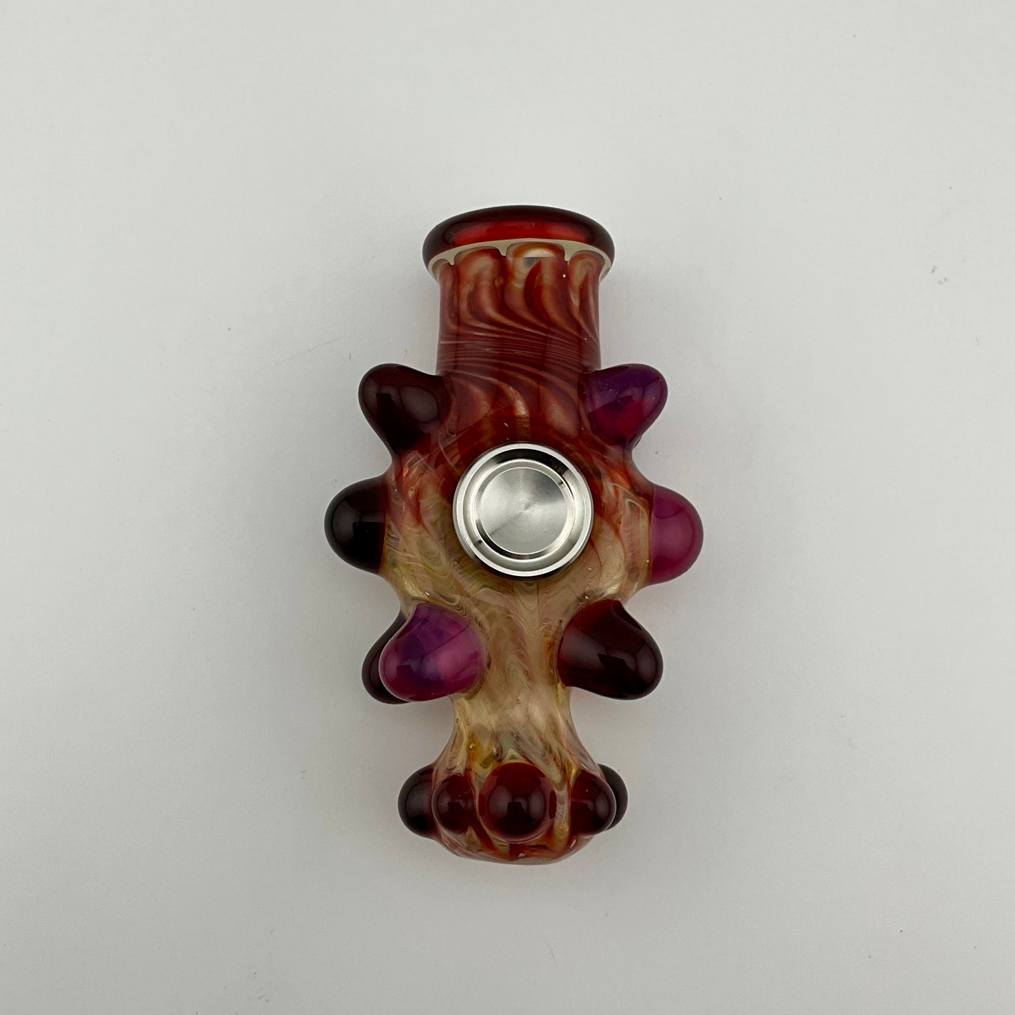 Glass Fidget Spinner Red and Gold Wrap n Rake