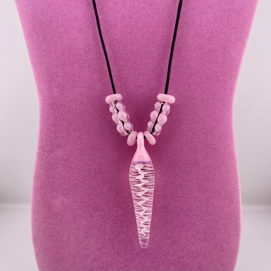 (Copy) Pink and White Twist Necklace Pendant with accent Beads