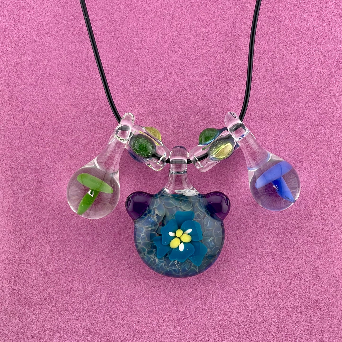 Flower Necklace Pendant with accent Mushroom Beads