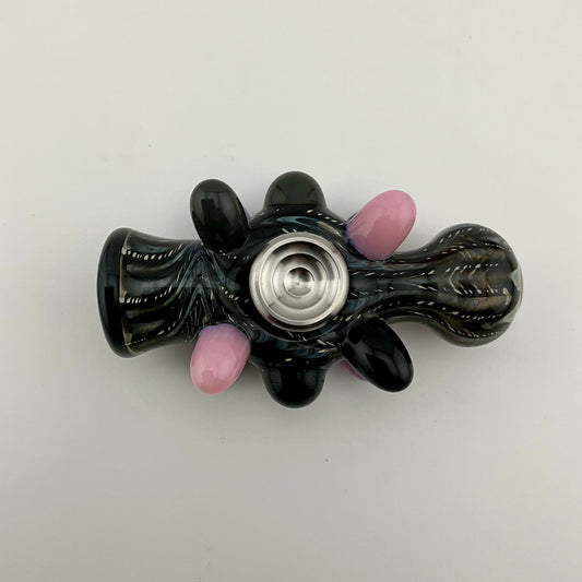 Glass Fidget Spinner Pipe Black Wrap n Rake