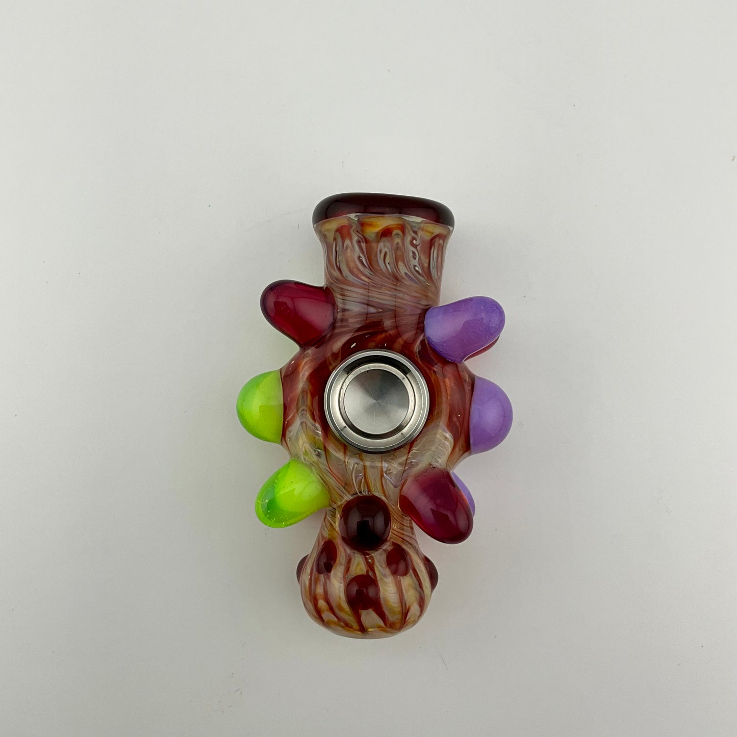 Glass Fidget Spinner Red and Silver Wrap n Rake