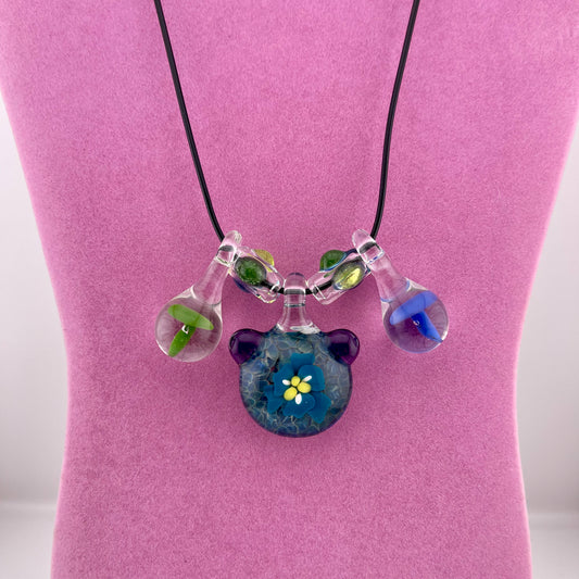 Flower Necklace Pendant with accent Mushroom Beads