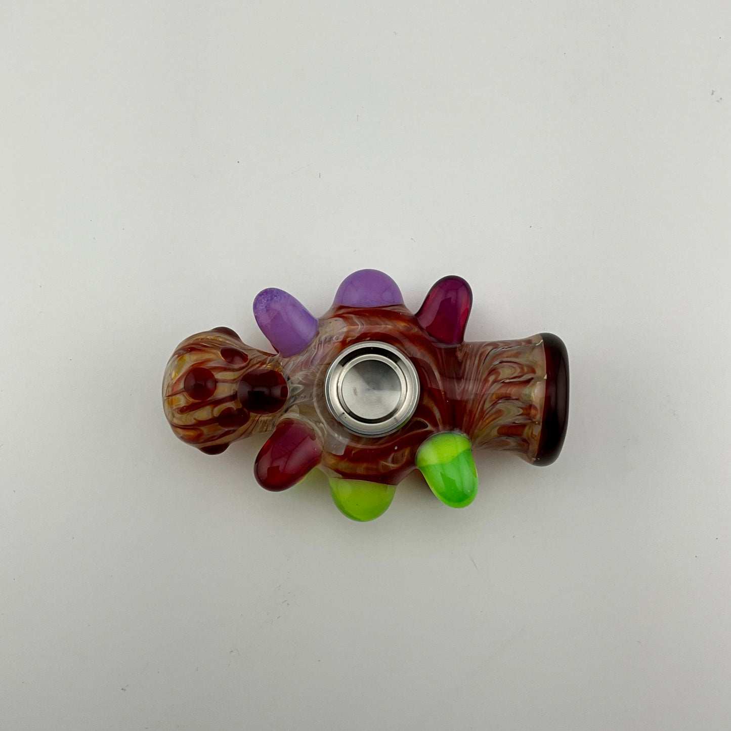 Glass Fidget Spinner Red and Silver Wrap n Rake