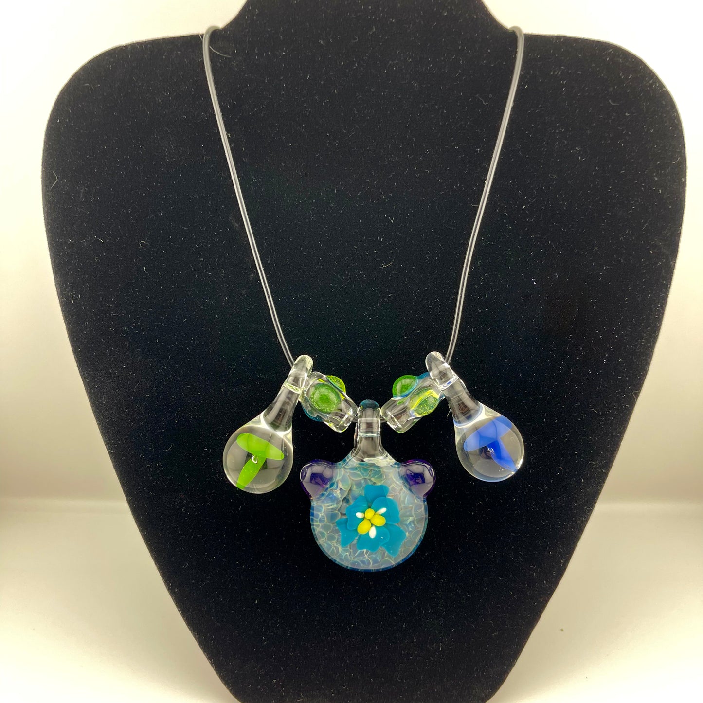 Flower Necklace Pendant with accent Mushroom Beads