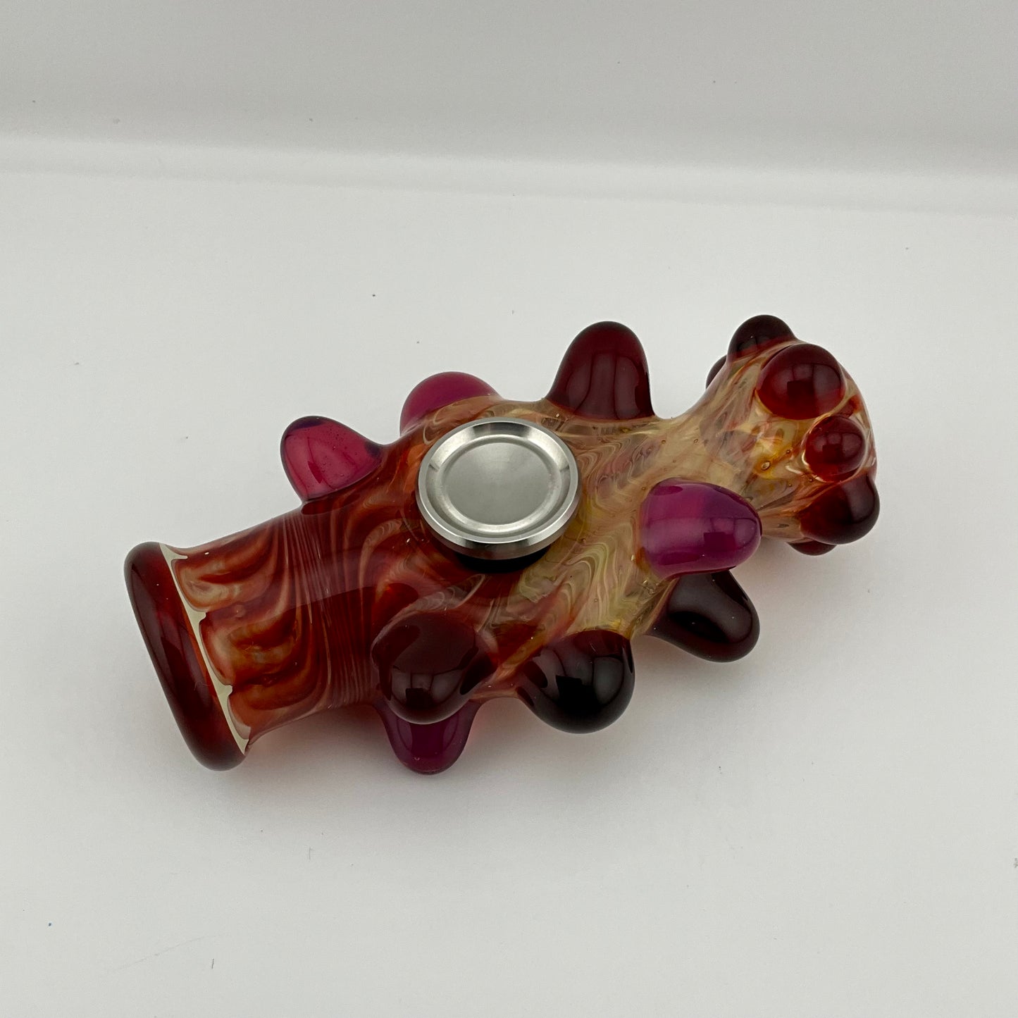 Glass Fidget Spinner Red and Gold Wrap n Rake