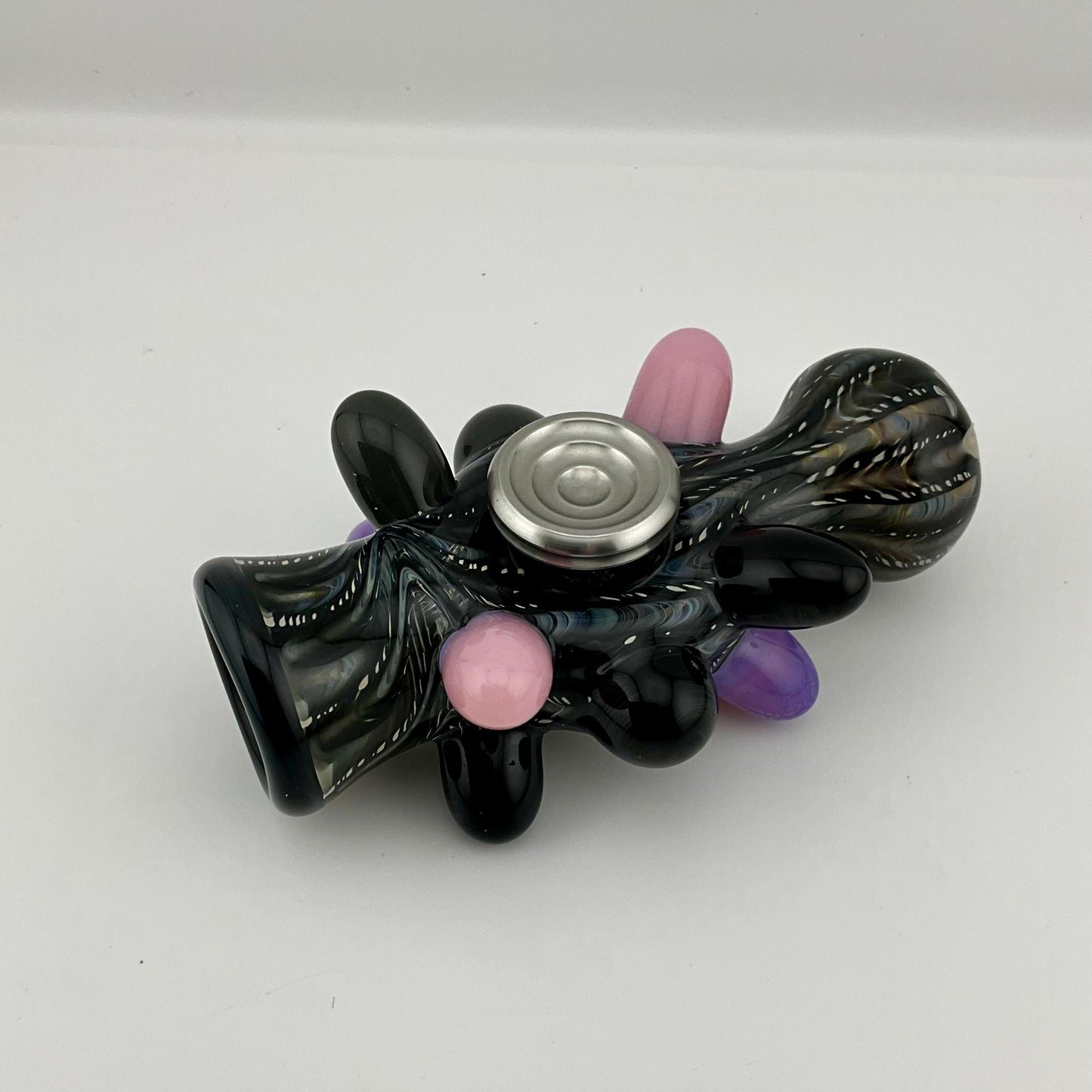 Glass Fidget Spinner Pipe Black Wrap n Rake