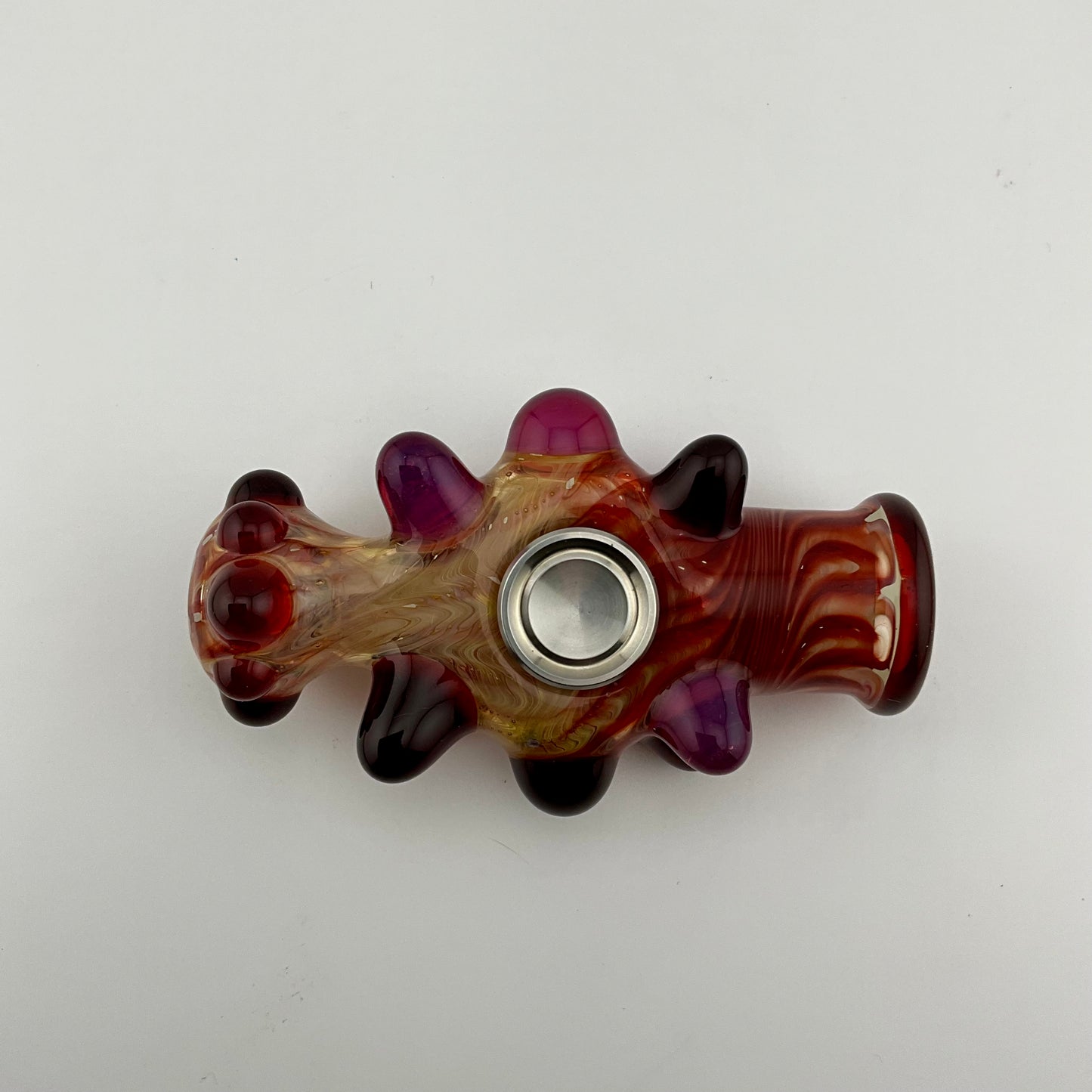 Glass Fidget Spinner Red and Gold Wrap n Rake