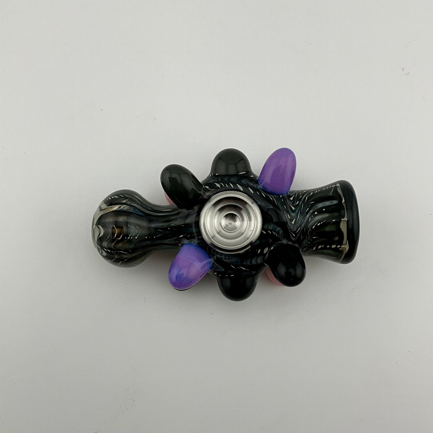 Glass Fidget Spinner Pipe Black Wrap n Rake