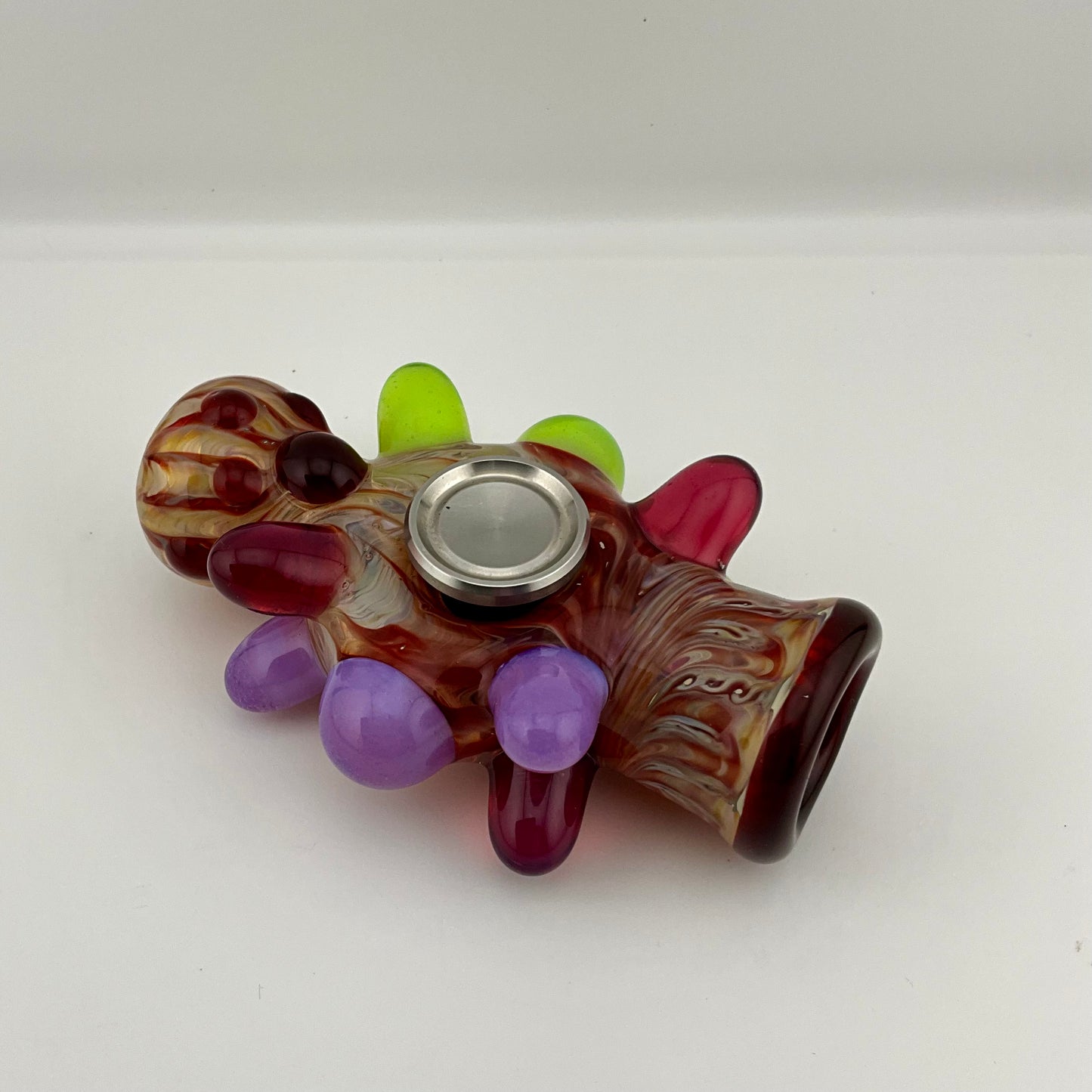 Glass Fidget Spinner Red and Silver Wrap n Rake