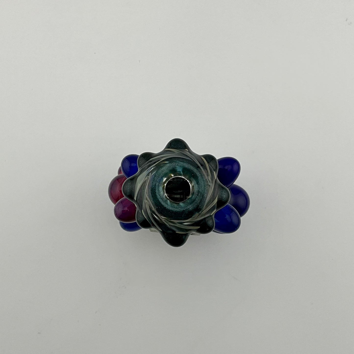 Glass Fidget Spinner Pipe Cobalt Blue and Silver Wrap n Rake