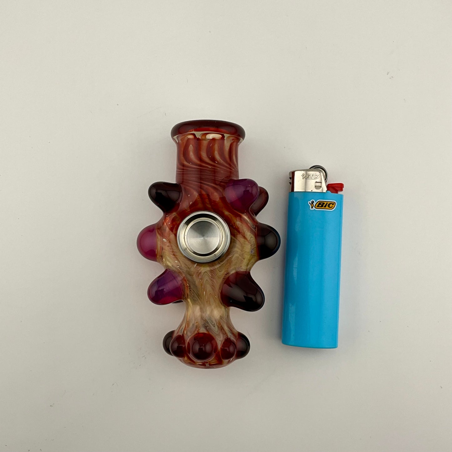 Glass Fidget Spinner Red and Gold Wrap n Rake