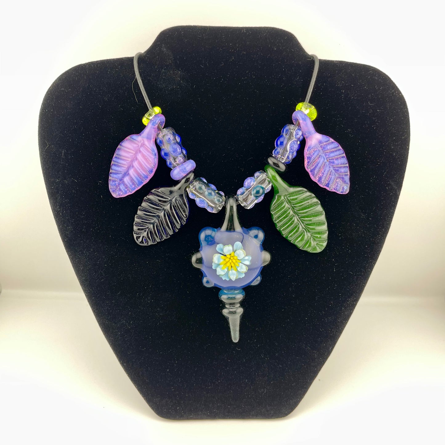 Flower Necklace Pendant with accent leaf Beads