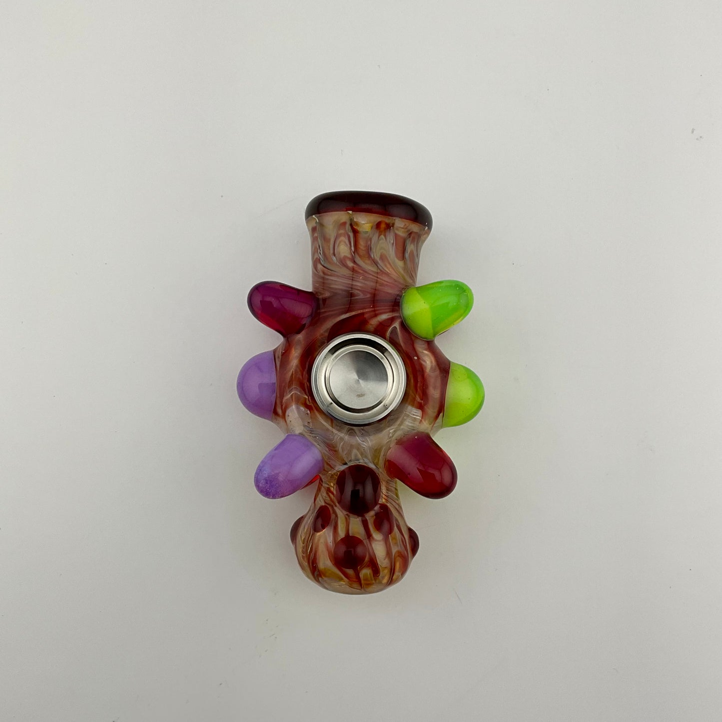 Glass Fidget Spinner Red and Silver Wrap n Rake