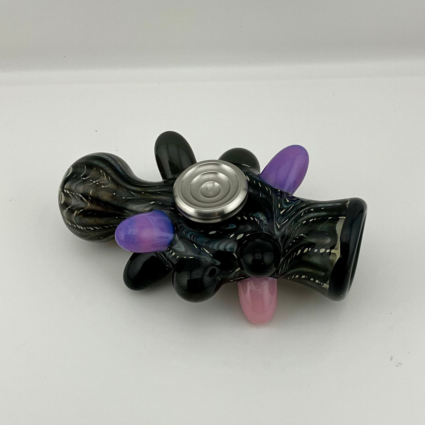 Glass Fidget Spinner Pipe Black Wrap n Rake