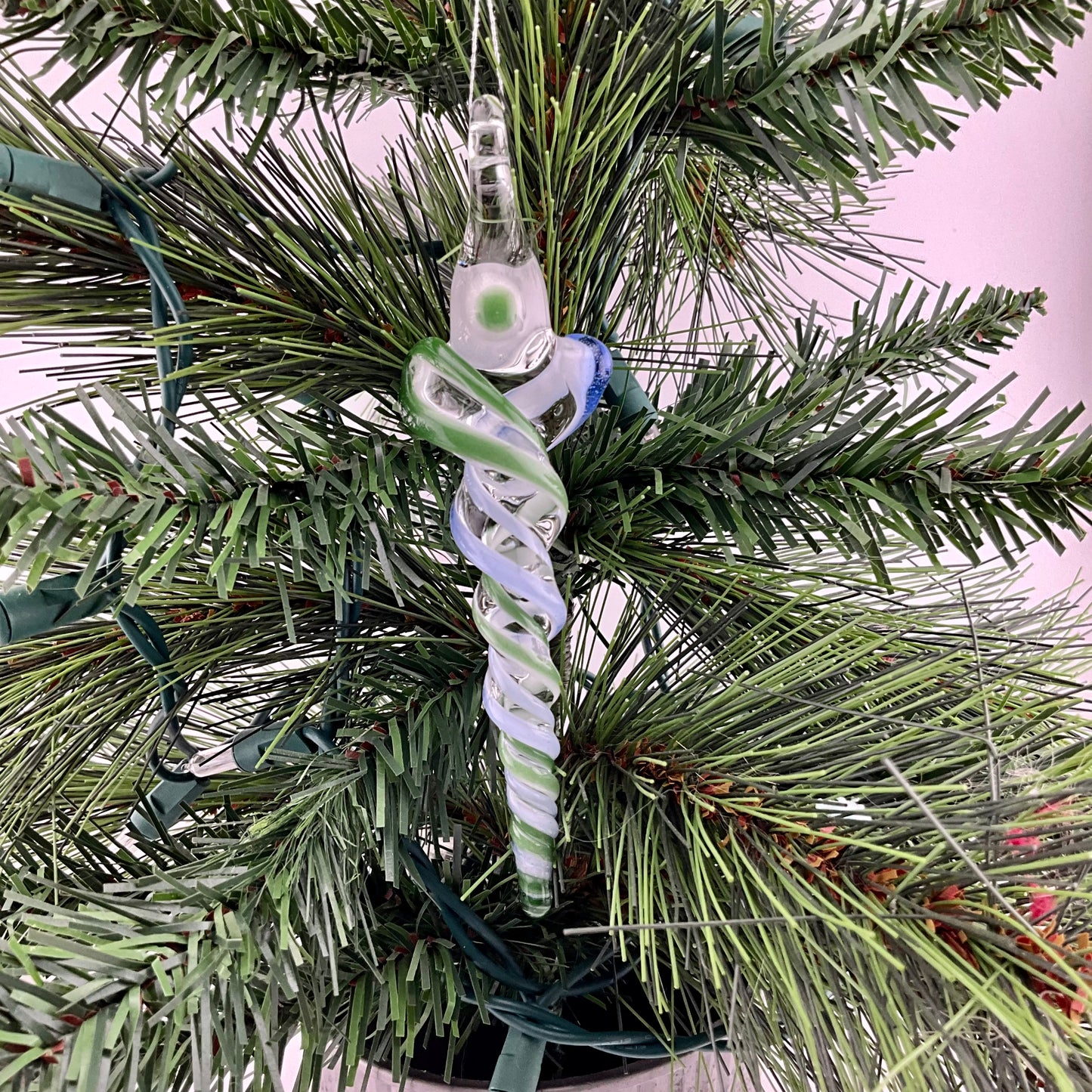 Light Blue and Green Glass Icicle Ornament