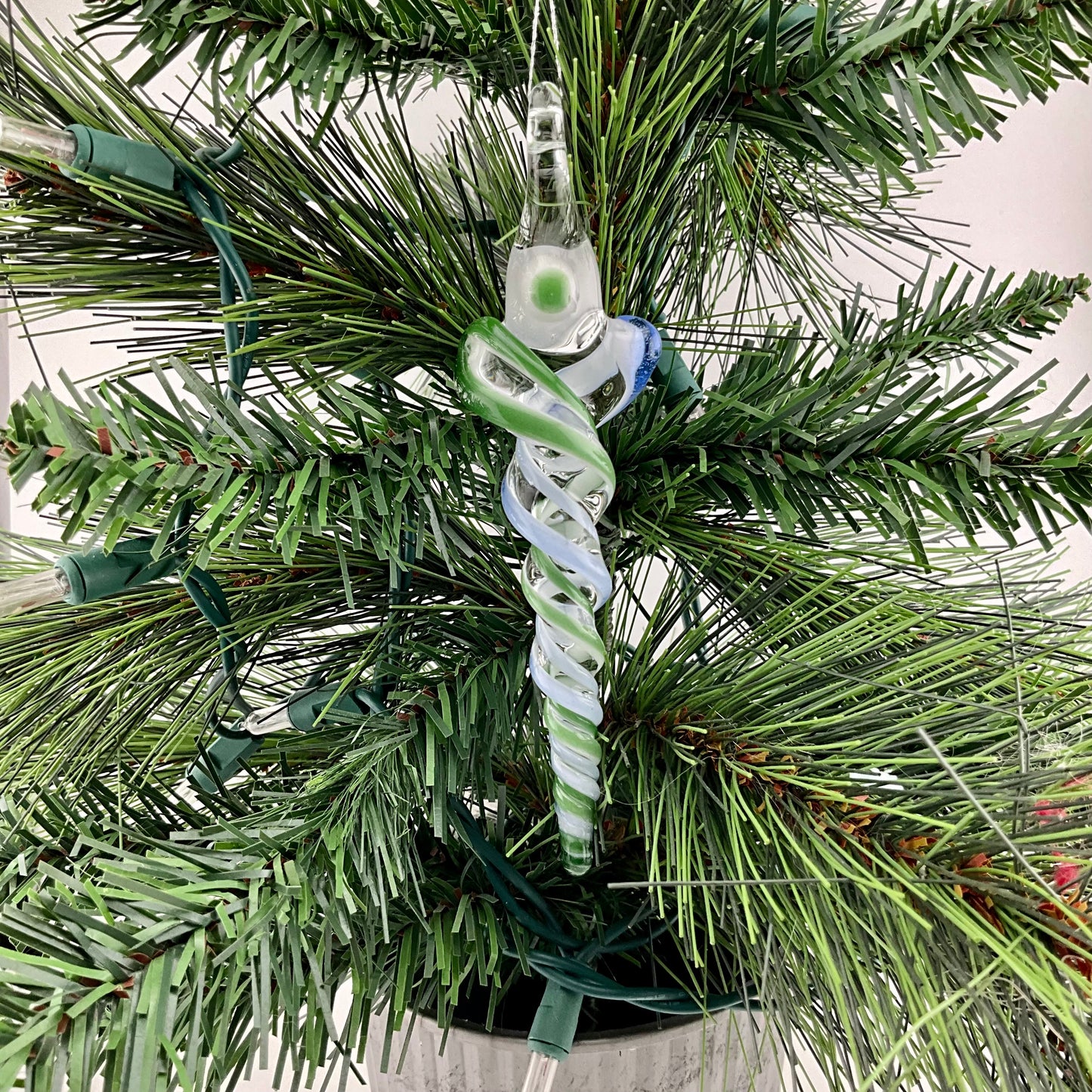 Light Blue and Green Glass Icicle Ornament