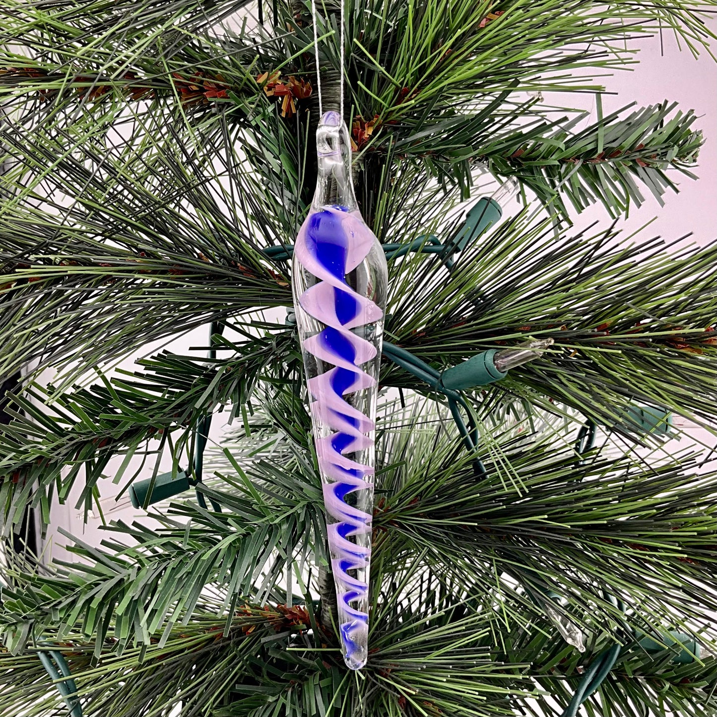 Neptune Blue and Pink Cadillac Glass Filigrana Icicle Ornament